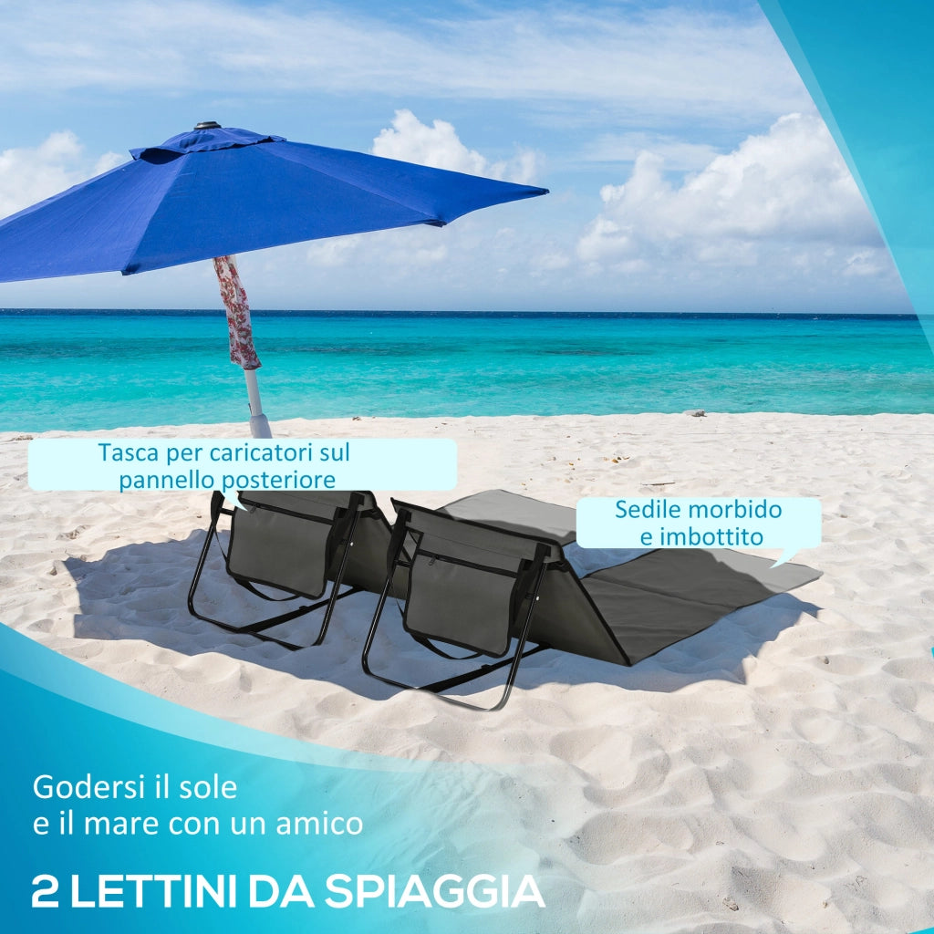 Set 2 Sdraio 142x51x40 cm Pieghevoli con Tasca Resistente Acqua in Tessuto Oxford Grigio