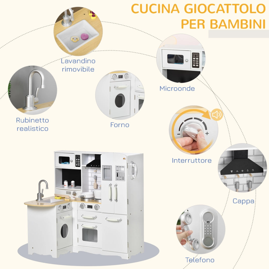 Cucina Giocattolo in Legno per Bambini ¨C zephmum ¨C Bianco 82x65x87 cm