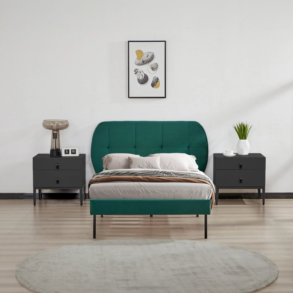 Letto Singolo Porvoo con Testiera e Materasso 90x200 cm Rivestimento in Velluto - Verde Scuro [en.casa]