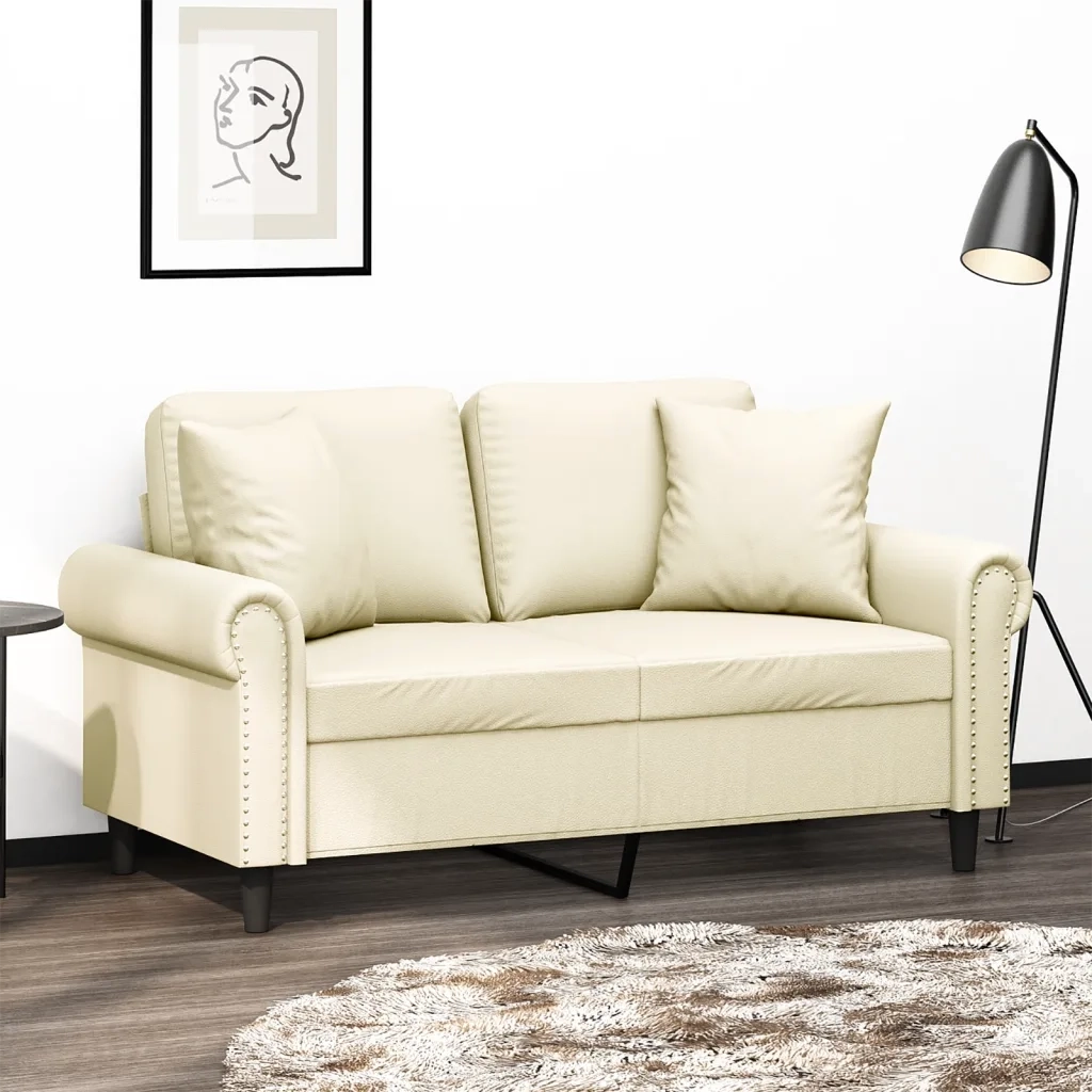 Divano a 2 Posti con Cuscini-Sofa 2 Posti con Cuscini Crema 120 cm in Similpelle 370146