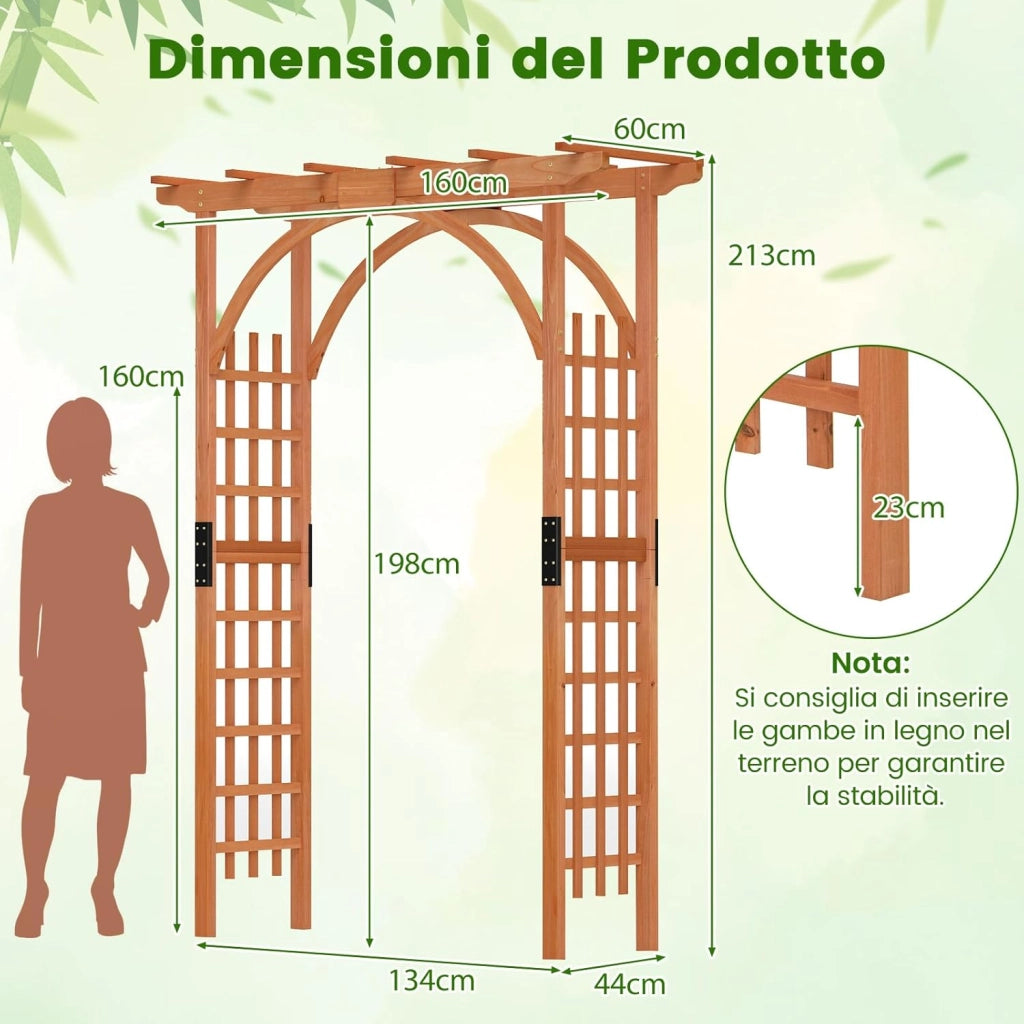 Arco da Giardino in Legno, Pergola da Esterno per Piante Rampicanti, Pergolato per Matrimonio e Feste, da Giardino, Patio e Cortile (Modello 4)