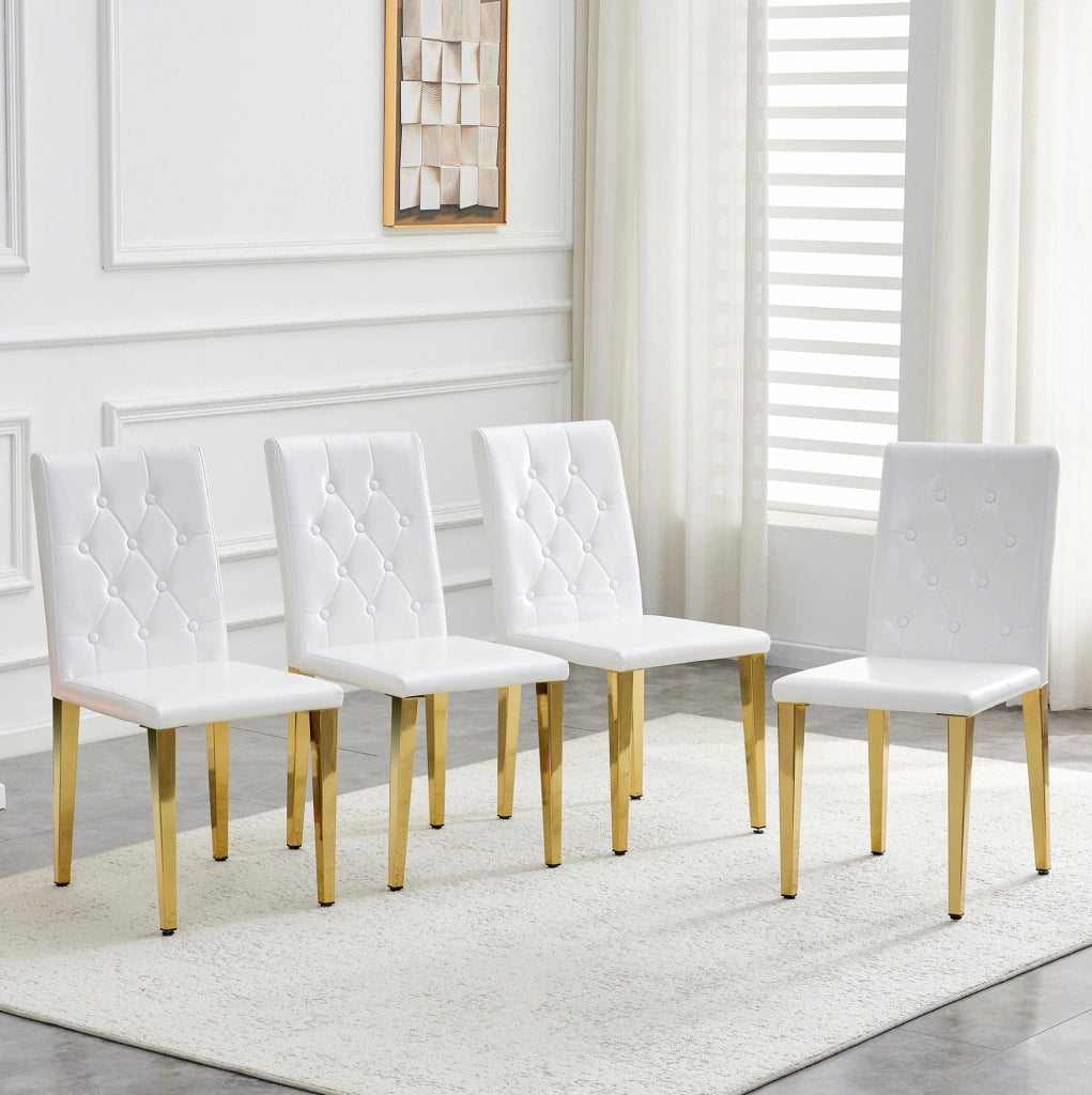 Set di 4 sedie da pranzo in PU bianco con gambe in metallo dorato lucido; 89 cm