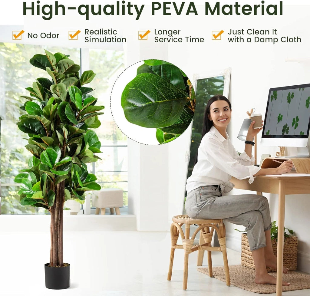 Albero artificiale da 150 cm, pianta finta con 180 foglie realistiche, vaso di cemento e muschio realistico, pianta falsa in vaso per la casa, ufficio, decorazione del giardino
