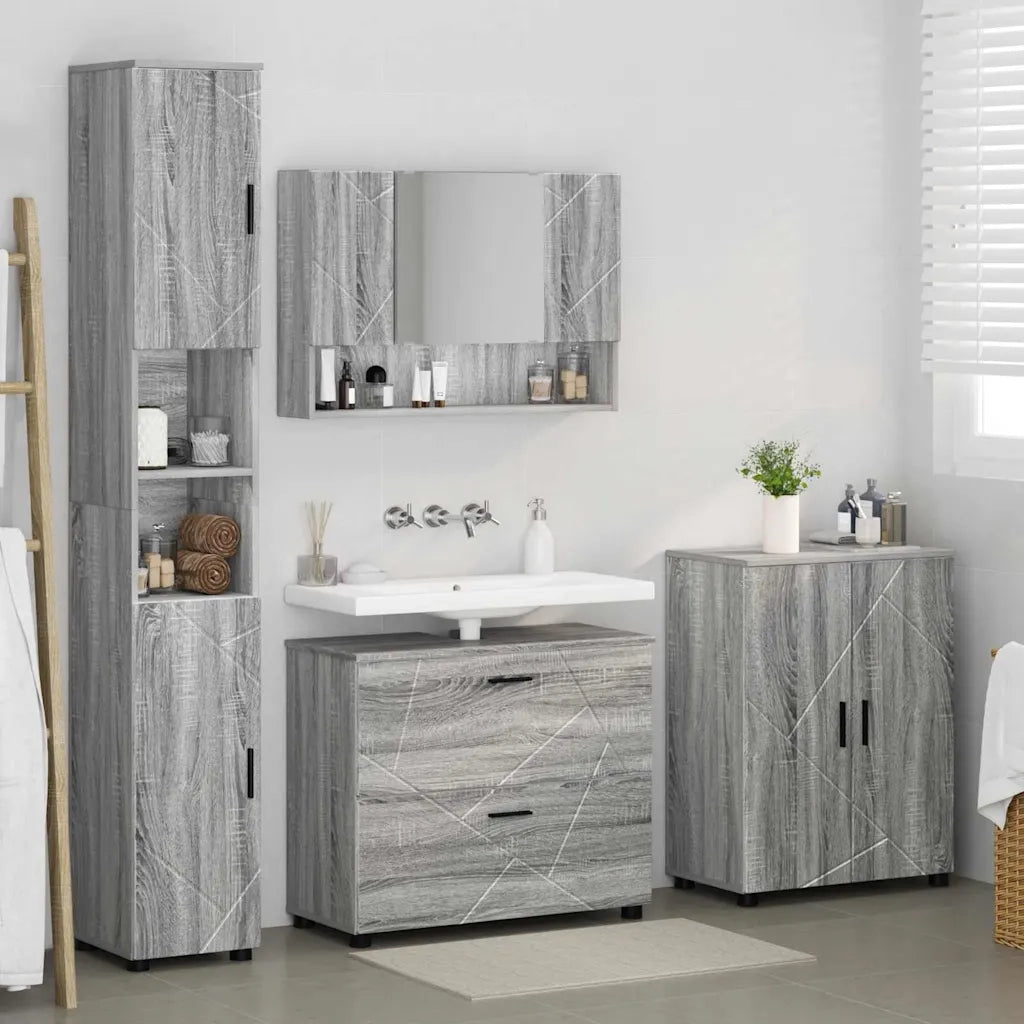 vidaXL Set di mobili per il bagno 4 pcs Grigio sonoma 30 x 35 x 192 cm