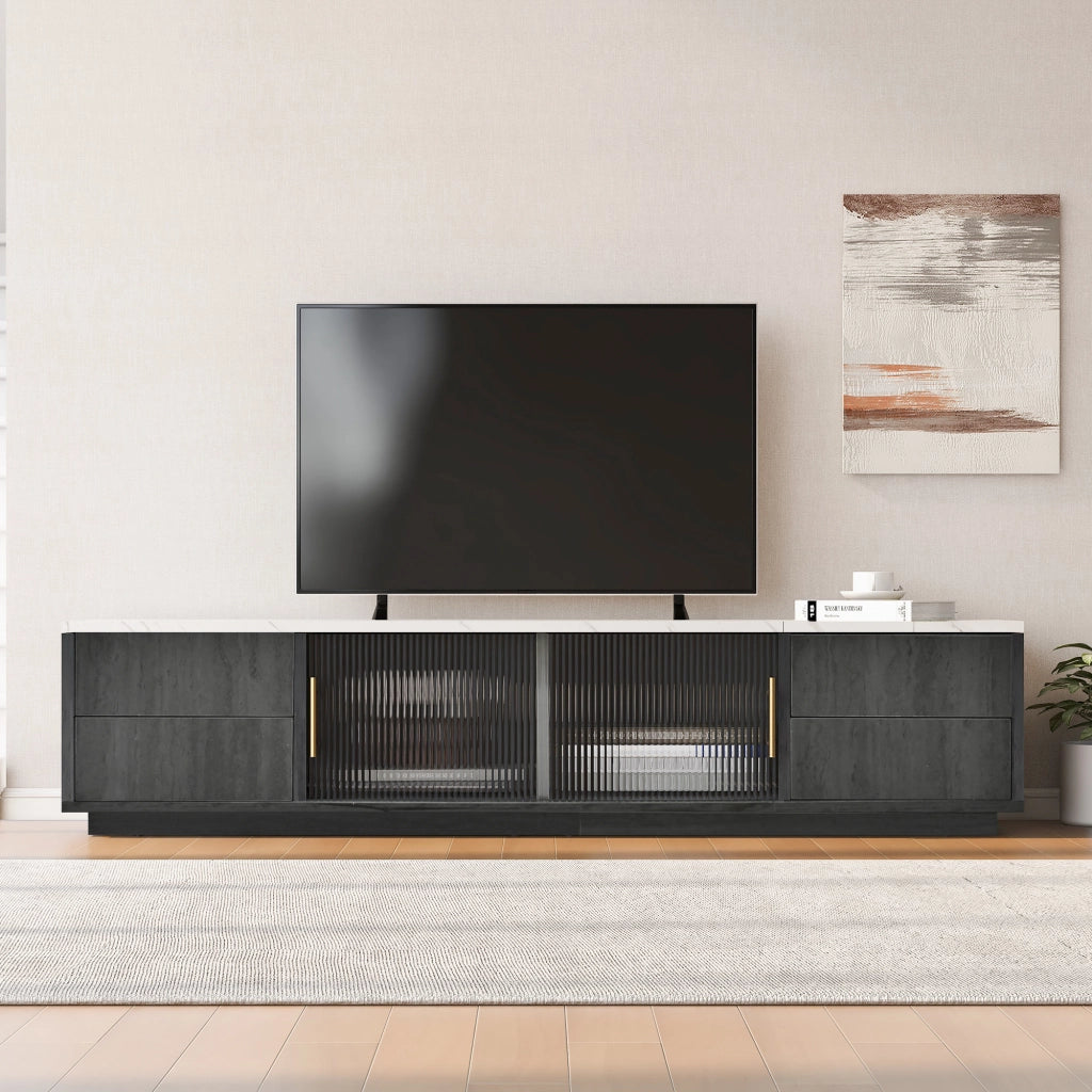 Mobile TV con Cassetti ¨C MINIMAL ¨C Grigio, Piano Effetto Marmo, 160 cm