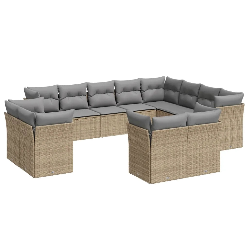 Set Divani da Giardino 12 pz con Cuscini Beige in Polyrattan