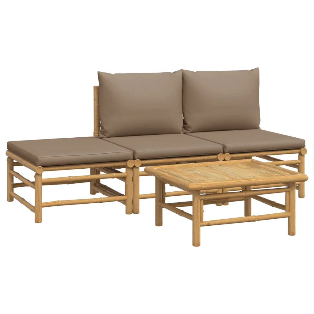 Set di mobili da giardino per esterni 4 pezzi con cuscini in bambù color tortora 02_0016208
