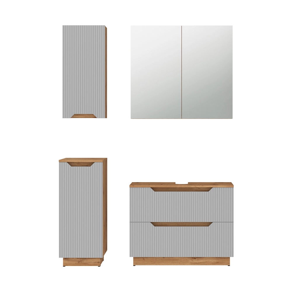 Vicco Set di mobili da bagno Rovere/grigio a righe 4 parti