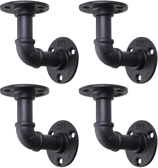 Plankbeugels rustiche - design industriale - set da 8 - nero lucido - ferro smaltato pesante