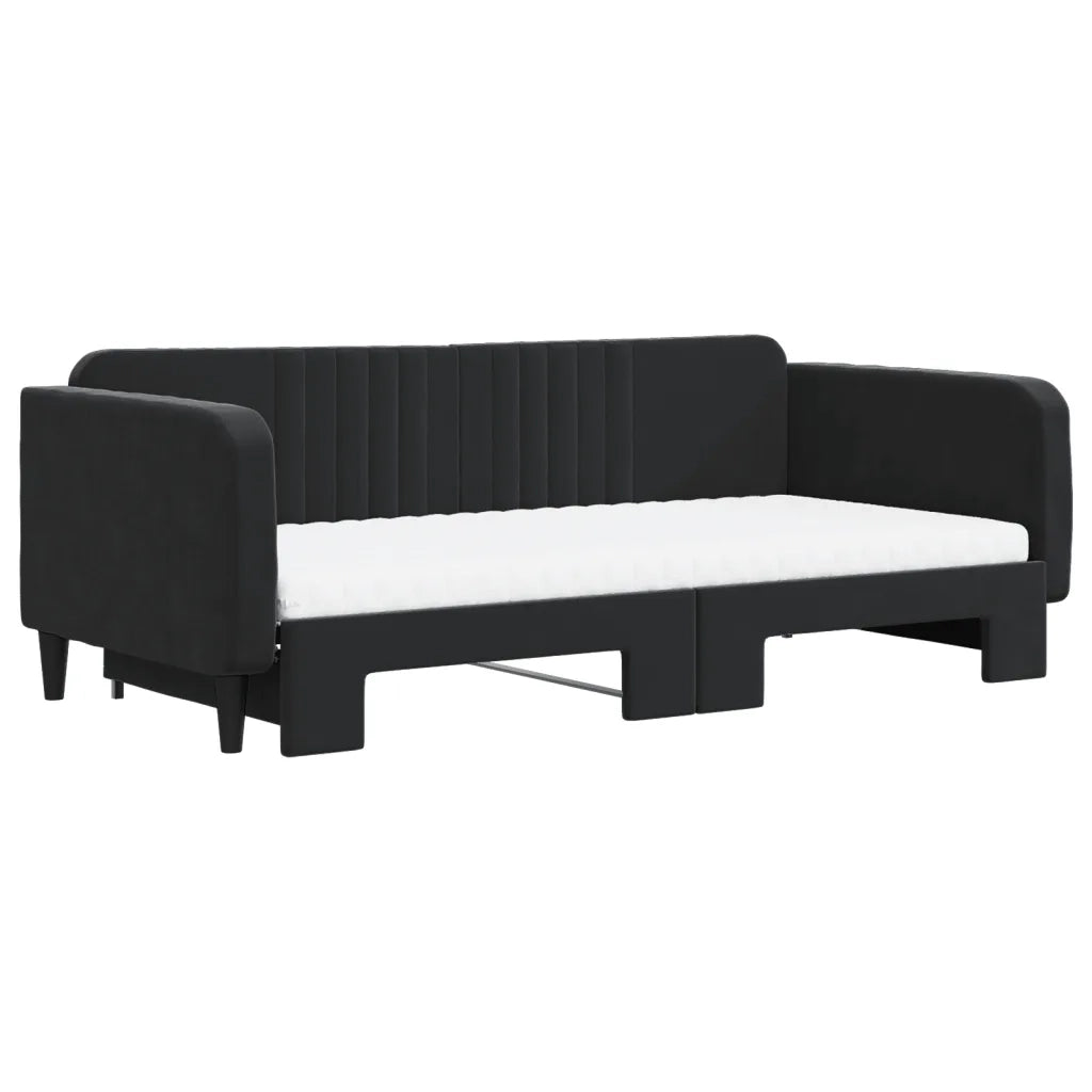 Divano Letto Estraibile con Materassi Nero 100x200 cm Velluto 3197098