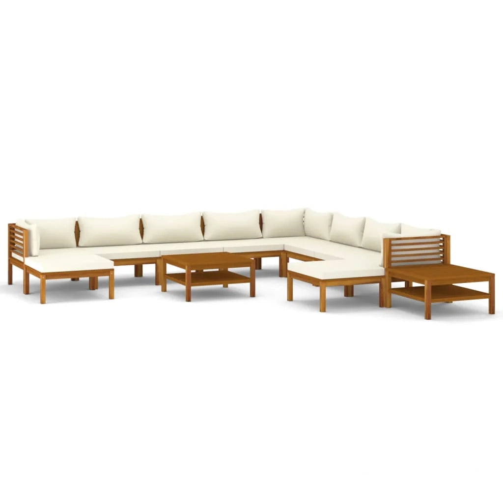 Mobili da giardino mobili da esterno Set di mobili da 12 pezzi con cuscino color crema in legno massello di acacia 02_0015532
