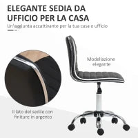 Sedia da Ufficio Ergonomica in Pelle PU con Altezza Regolabile, Seduta Girevole e Ruote, Nero
