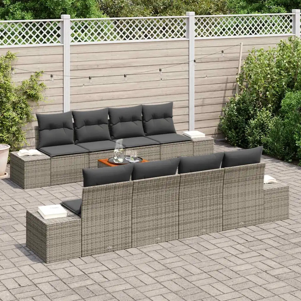 Set Divano da Giardino 9 pcs Grigio polyrattan