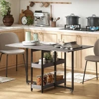 Tavolo Pieghevole a 2 Ribalte per 4 Persone con 2 Ripiani Aperti, in Legno e Metallo, 133.4x80x75 cm, Grigio