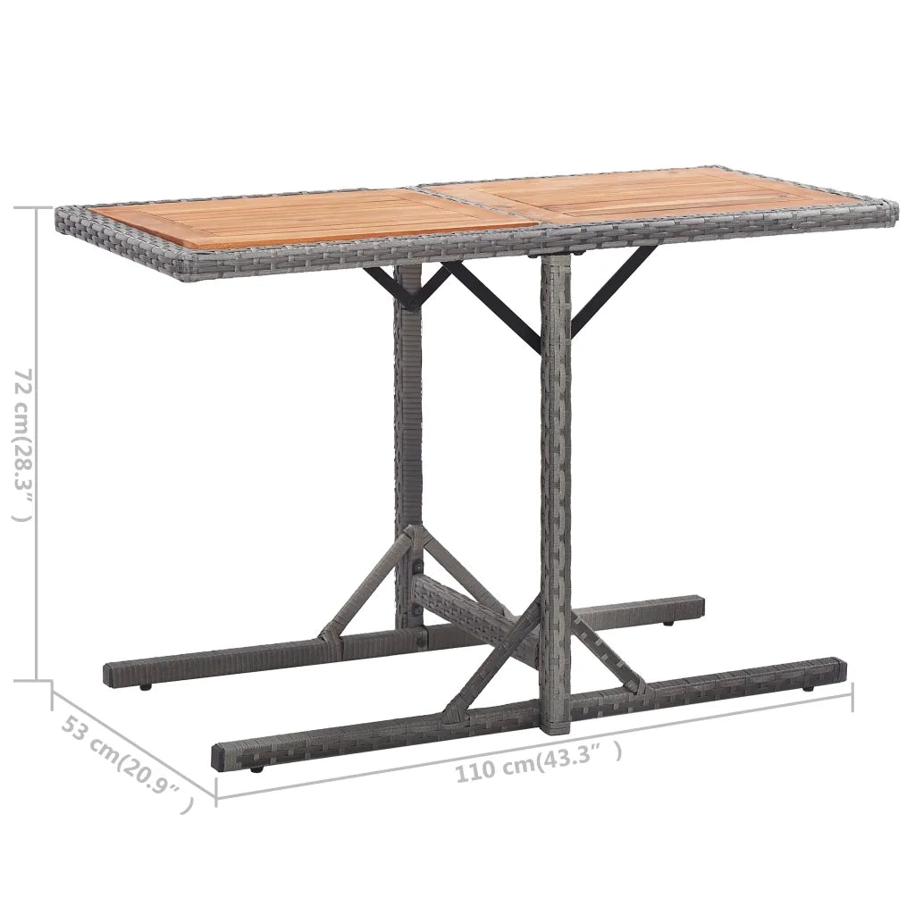 Tavolo da Giardino Antracite in Polyrattan e Massello di Acacia cod mxl 34175