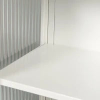 Credenza Moderna Ripostiglio a Due Ante con Vetrata e Ripiani a Tre Livelli per Ingresso, Soggiorno, Bagno, Sala da Pranzo, Bianco