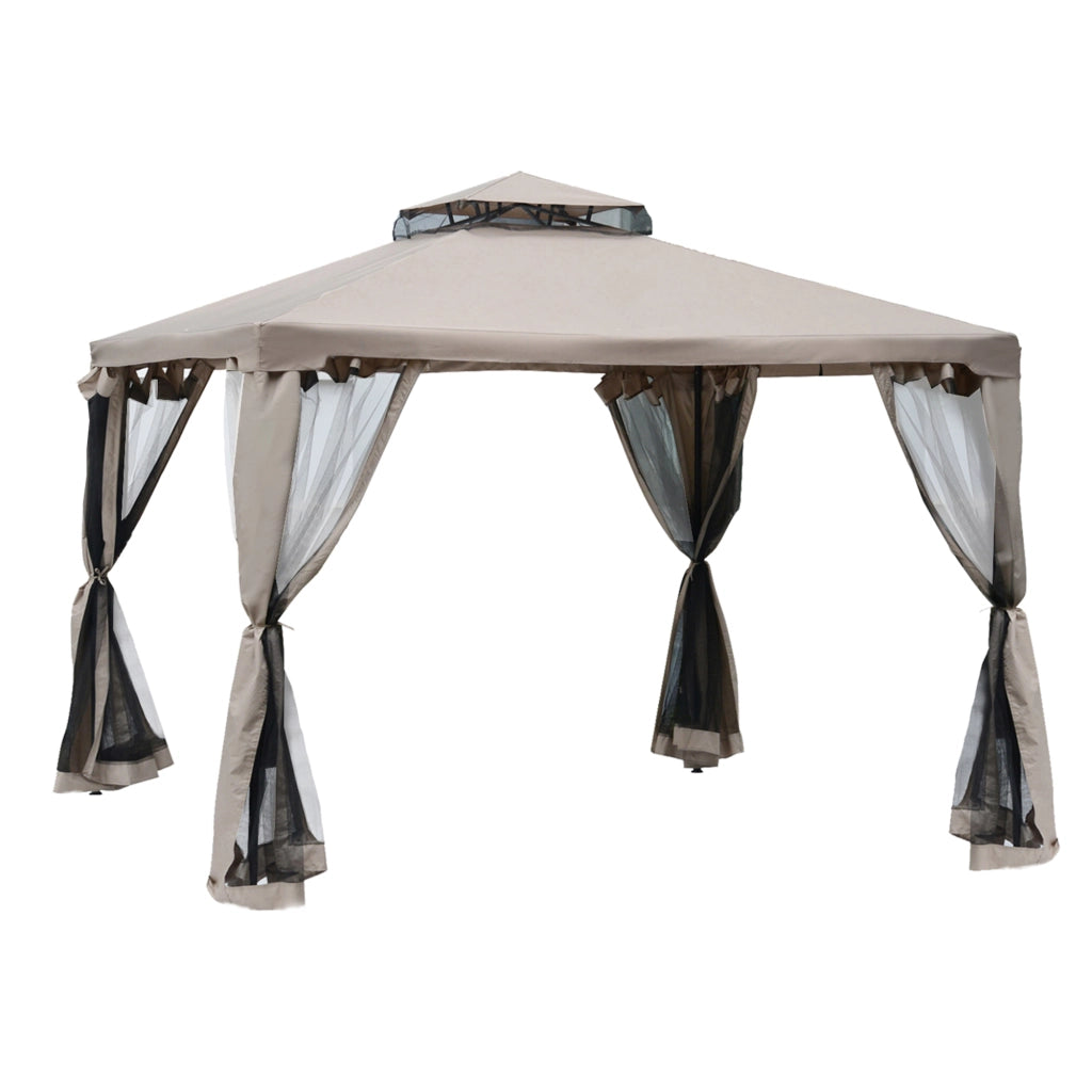Gazebo da giardino 294x294 cm con 4 pareti laterali, struttura in metallo, colore grigio
