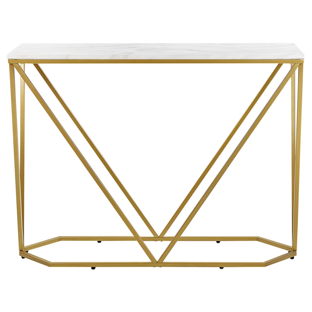 Tavolo consolle rettangolare in MDF e metallo  effetto marmo bianco e oro stile moderno glam