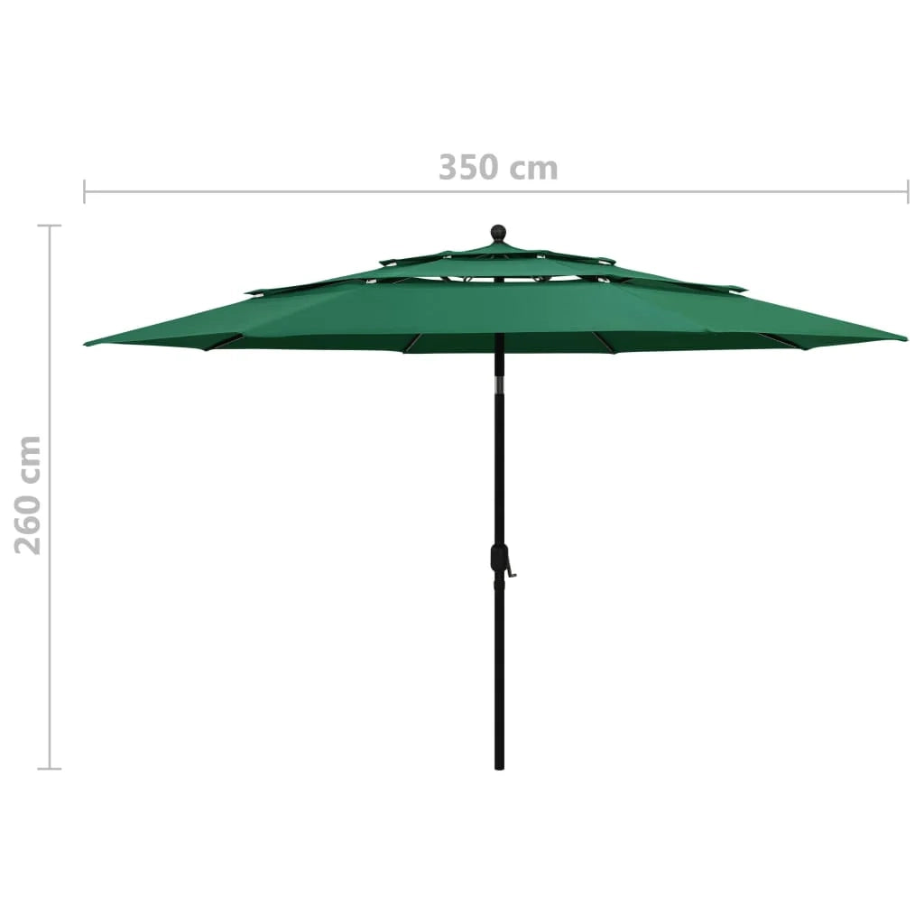 Ombrellone da giardino a 3 livelli con palo in alluminio da 3,5 m verde 02_0008783