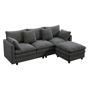 Divano angolare 3 posti con chaise longue mobile e 4 cuscini in ciniglia grigia 212×150×90 cm