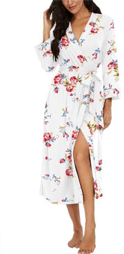 Vestito da camera da letto per donna, lungo, leggero, con collo V, kimono, a maglia, casual (FP-bianco, XL)