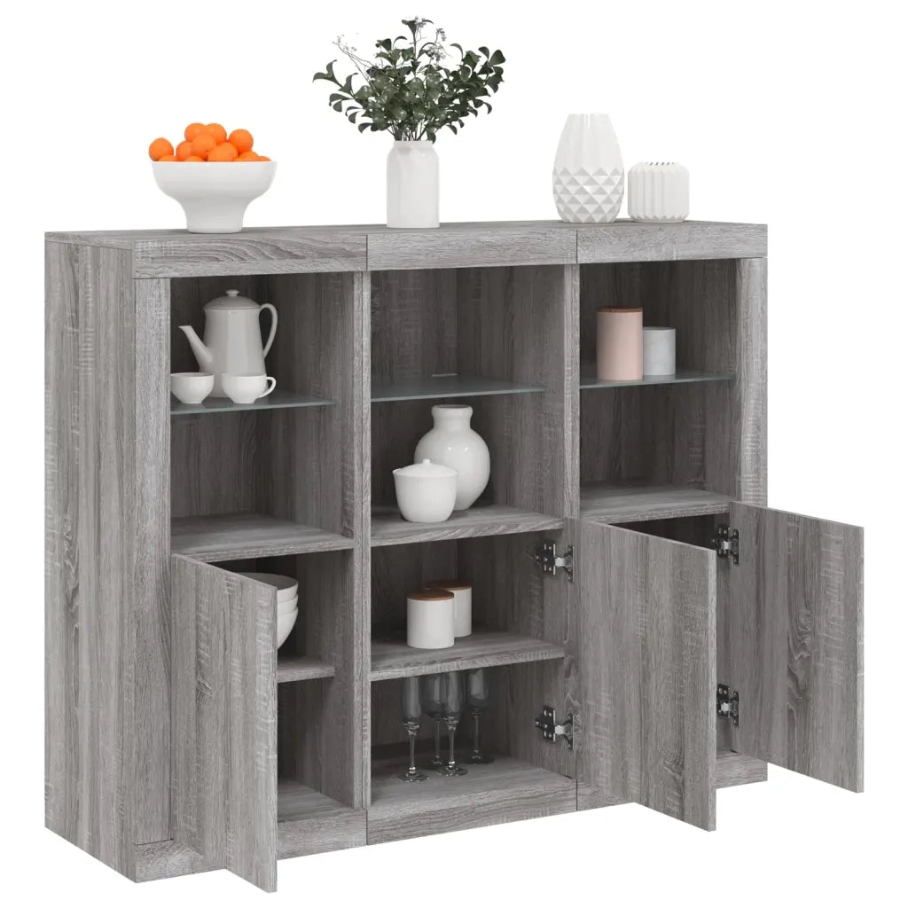 Credenze con Luci LED 3 pz Grigio Sonoma in Legno Multistrato 3209105