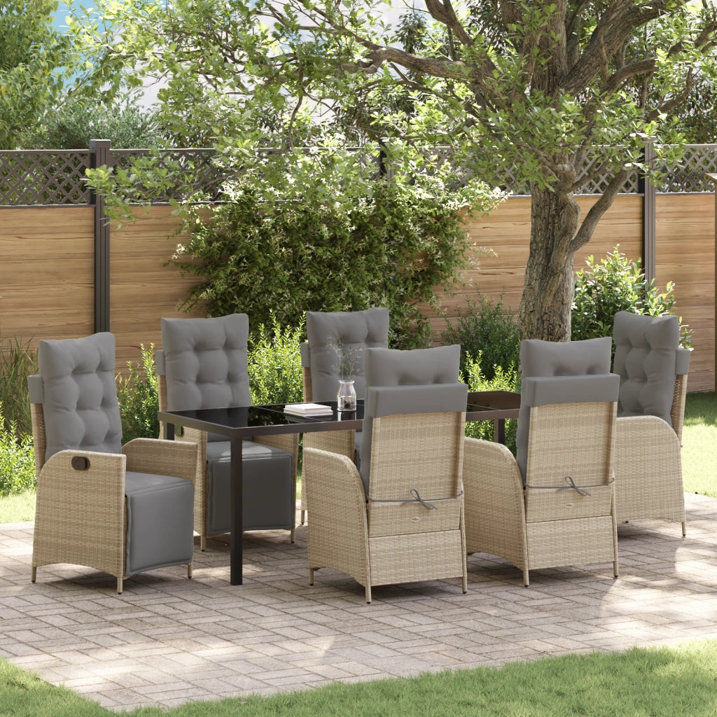 Set da Pranzo da Giardino 7 Pezzi Beige in Rattan Polietilene