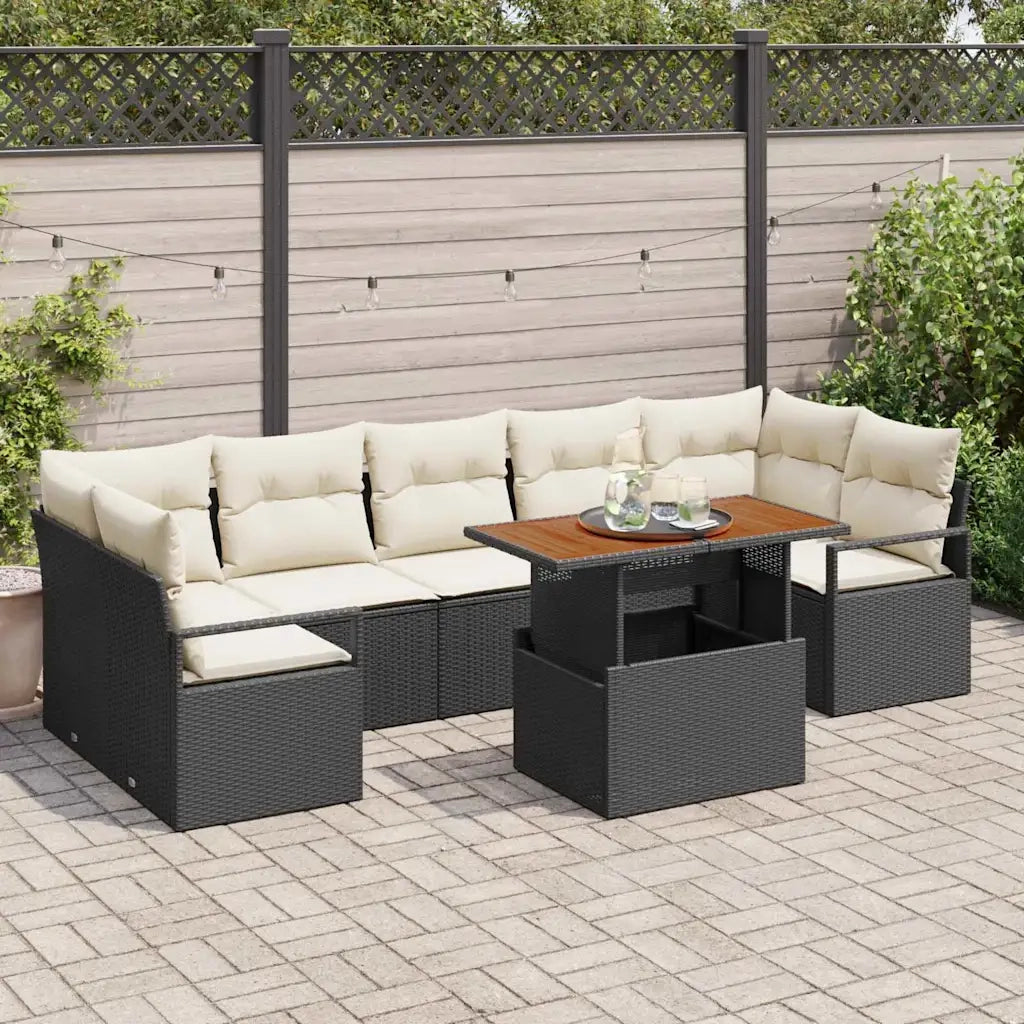 Set Divano da Giardino con cuscino 8 pcs Nero e Crema