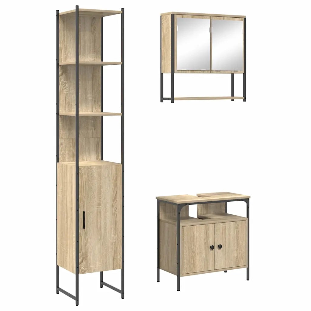 vidaXL Set di mobili per il bagno con lo scaffale 3 pcs rovere sonoma