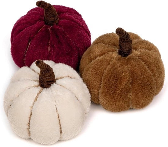 Pompe Gessati di Velluto Grandi Finte Zucche - Decorazione per Festa d'Autunno Festa d'Autunno Halloween - Set da 3