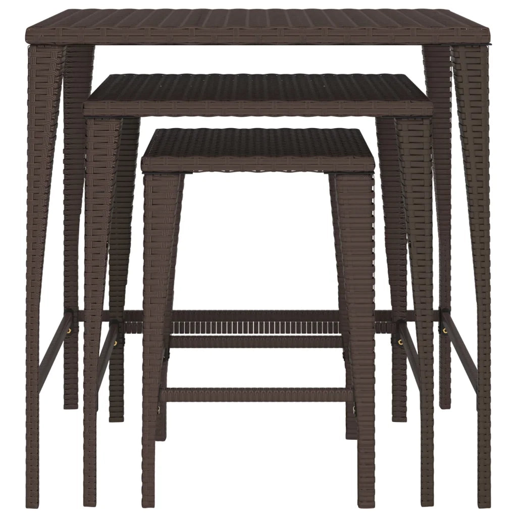 Tavolini Impilabili 3 pz Marroni in Polyrattan 319385