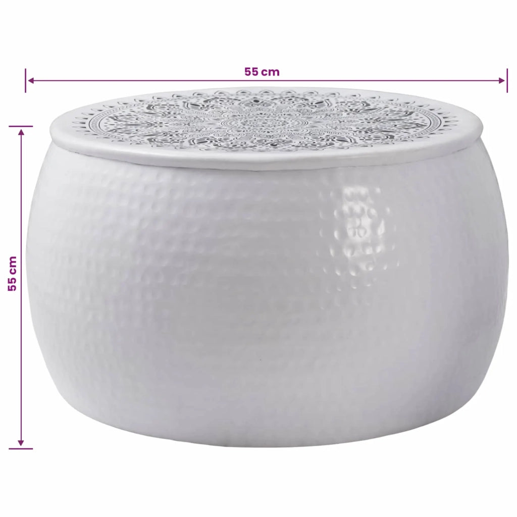 Tavolino da caffè rotondo martellato Bianco Ø 55 x 55 cm 373375
