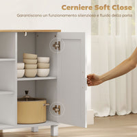 Credenza Cucina 110x33x75 cm con Ante Ammortizzate 2 Armadietti e Vano Aperto in Legno Bianco