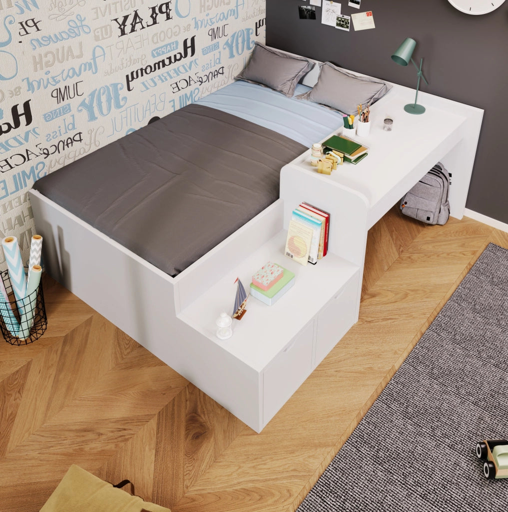 Letto singolo per bambini 90x200 cm con scrivania e cassetti