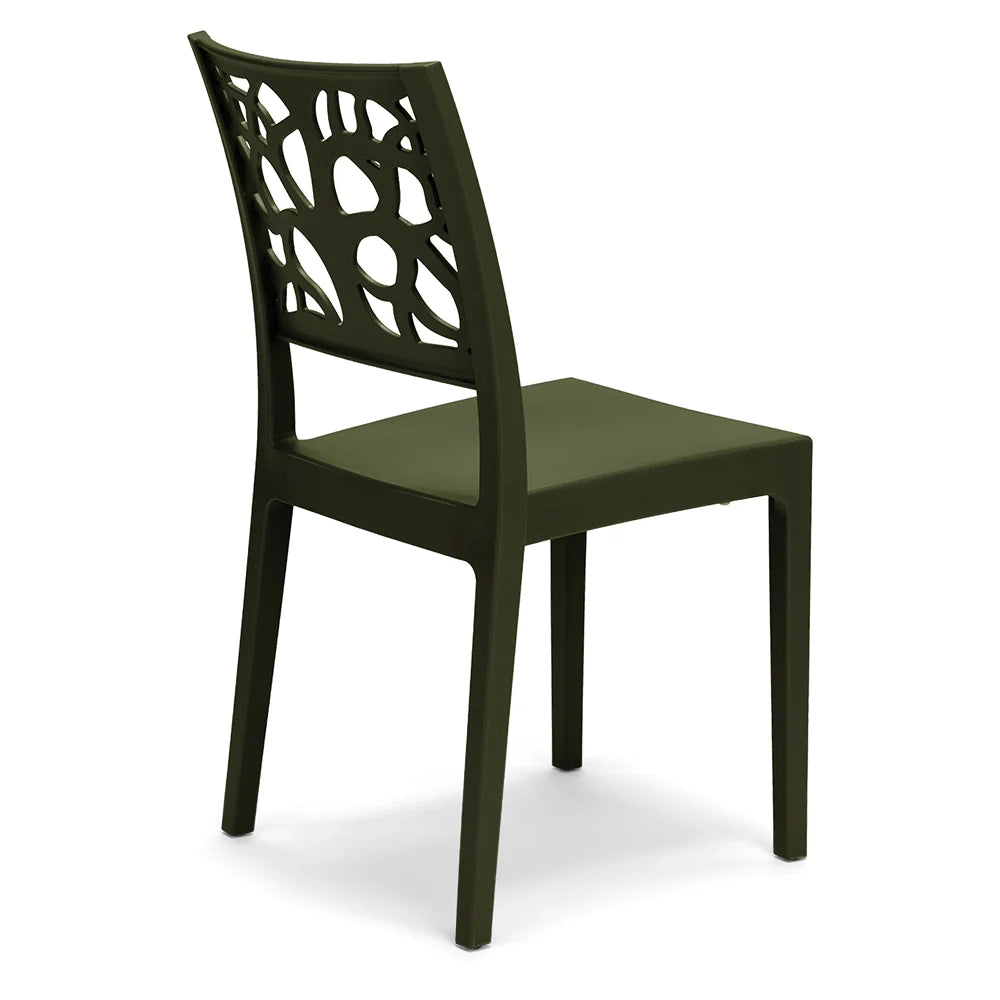 Set 4 sedie in polipropilene TETI, impilabile, resistente ai raggi UV, design moderno, ideale per sala da pranzo, cucina, sala d’attesa, bar, ristoranti o giardino, colore Verde Oliva