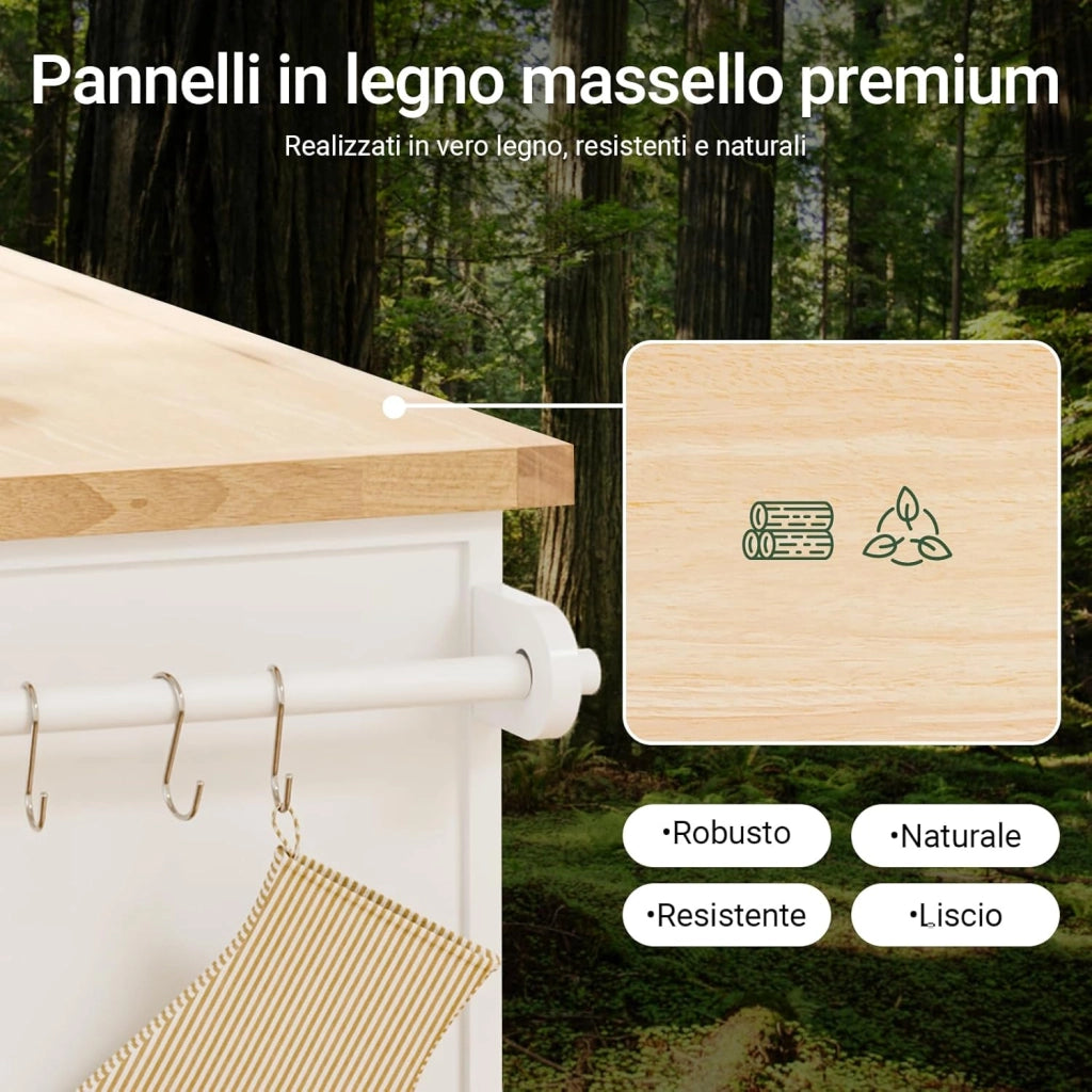 isola cucina con ruote carrello da cucina con piano di lavoro pieghevole mobile cucina con ruote penisola cucina piano lavoro Bianco 115x92x(46-71) cm FKW71-III-WN