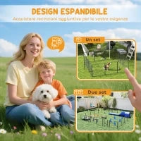 Recinto per Cani a 12 Pannelli Modulabili da 80x1.5x80 cm, Pieghevole con Porta in Acciaio, 12 Picchetti, Grigio
