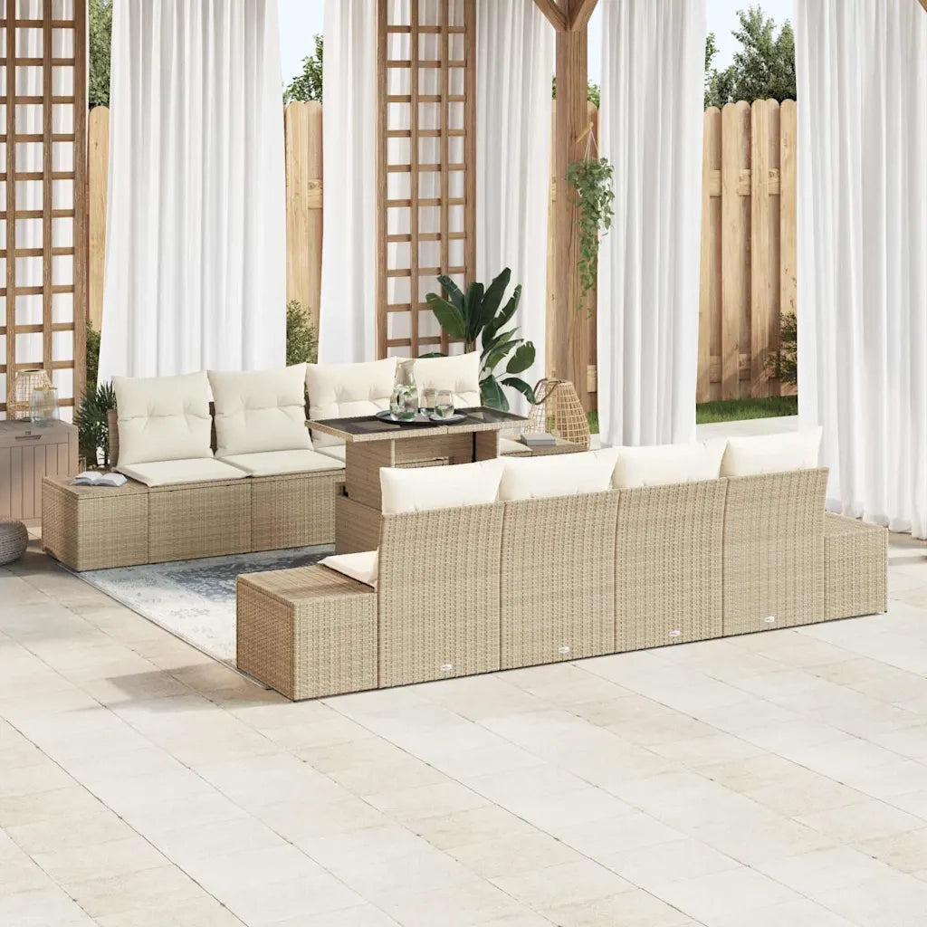 Set Divano da Giardino 9 pcs Beige e Crema polyrattan