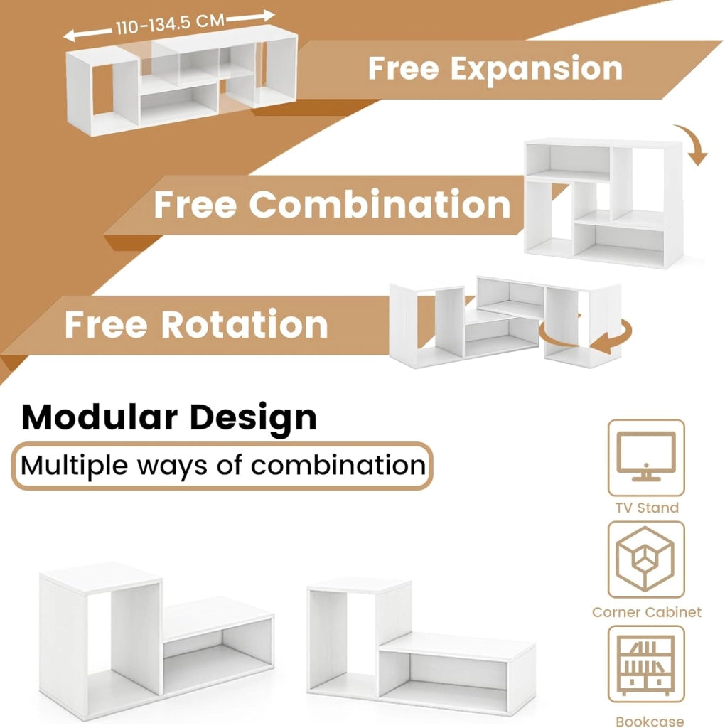 Mobile per TV, combinabile, in legno, 2 pezzi, per TV fino a 60 pollici, scaffale angolare multifunzionale, colore: bianco