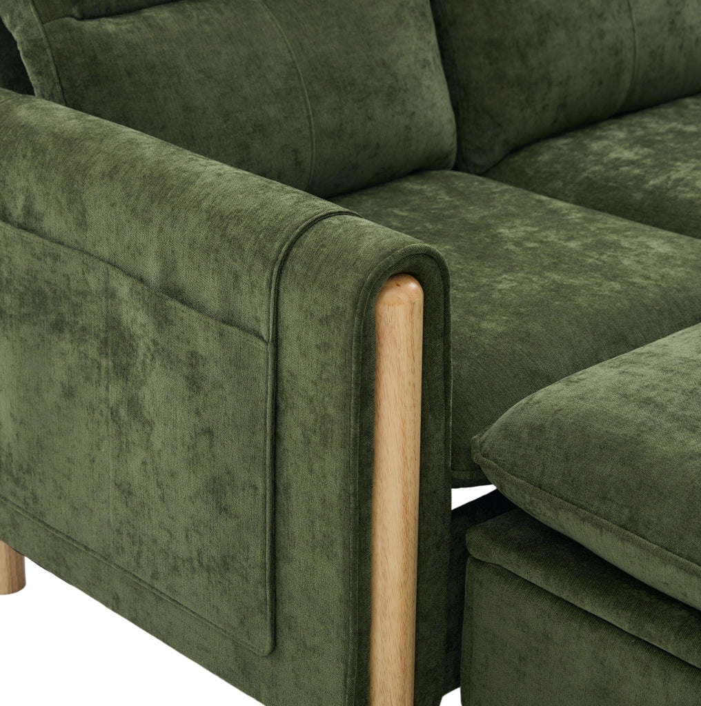 Divano modulare 4 posti con 2 pouf contenitore in ciniglia verde HOMVRA
