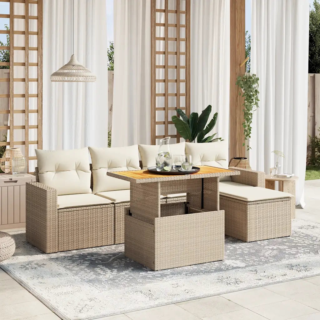 Set Divano da Giardino 6 pz con Cuscini Beige in Polyrattan 3271289