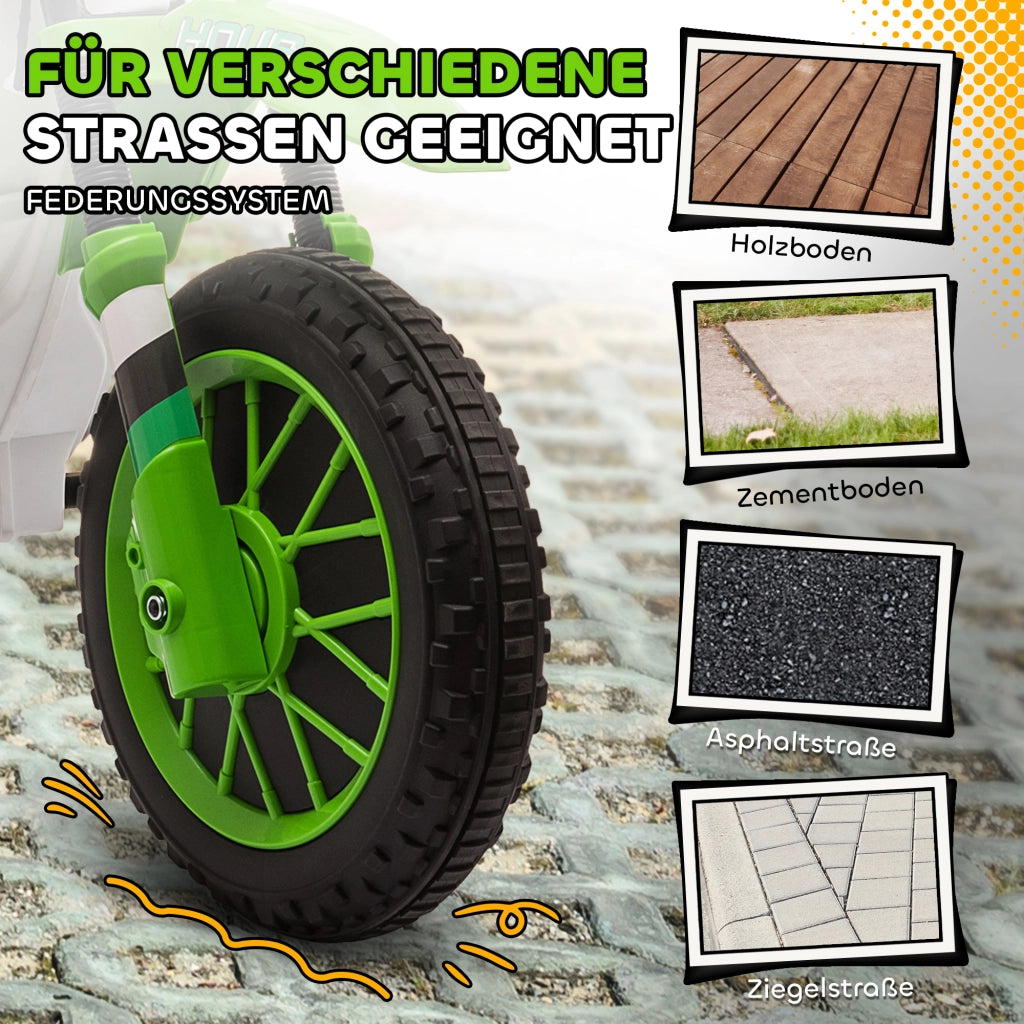 Moto Elettrica per Bambini con Ruotine di Sicurezza ¨C zephmum ¨C Verde e Bianco 106.5x51.5x68cm