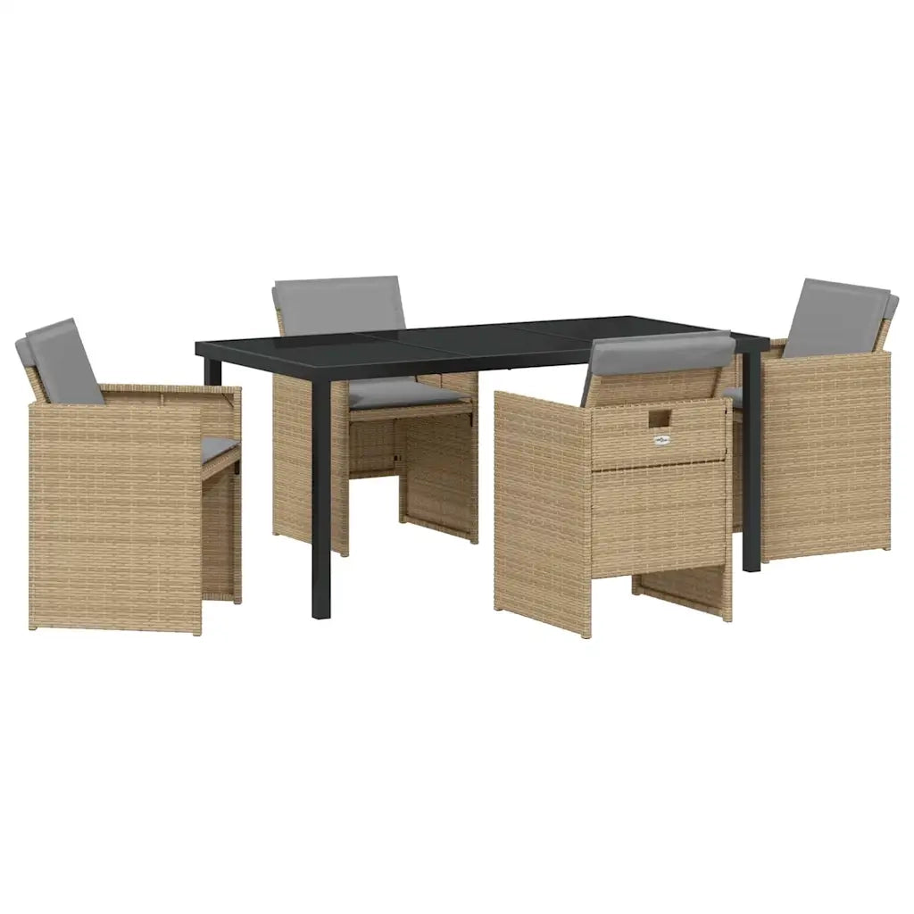 Set da Pranzo per Giardino con cuscino 5 pcs Beige polyrattan