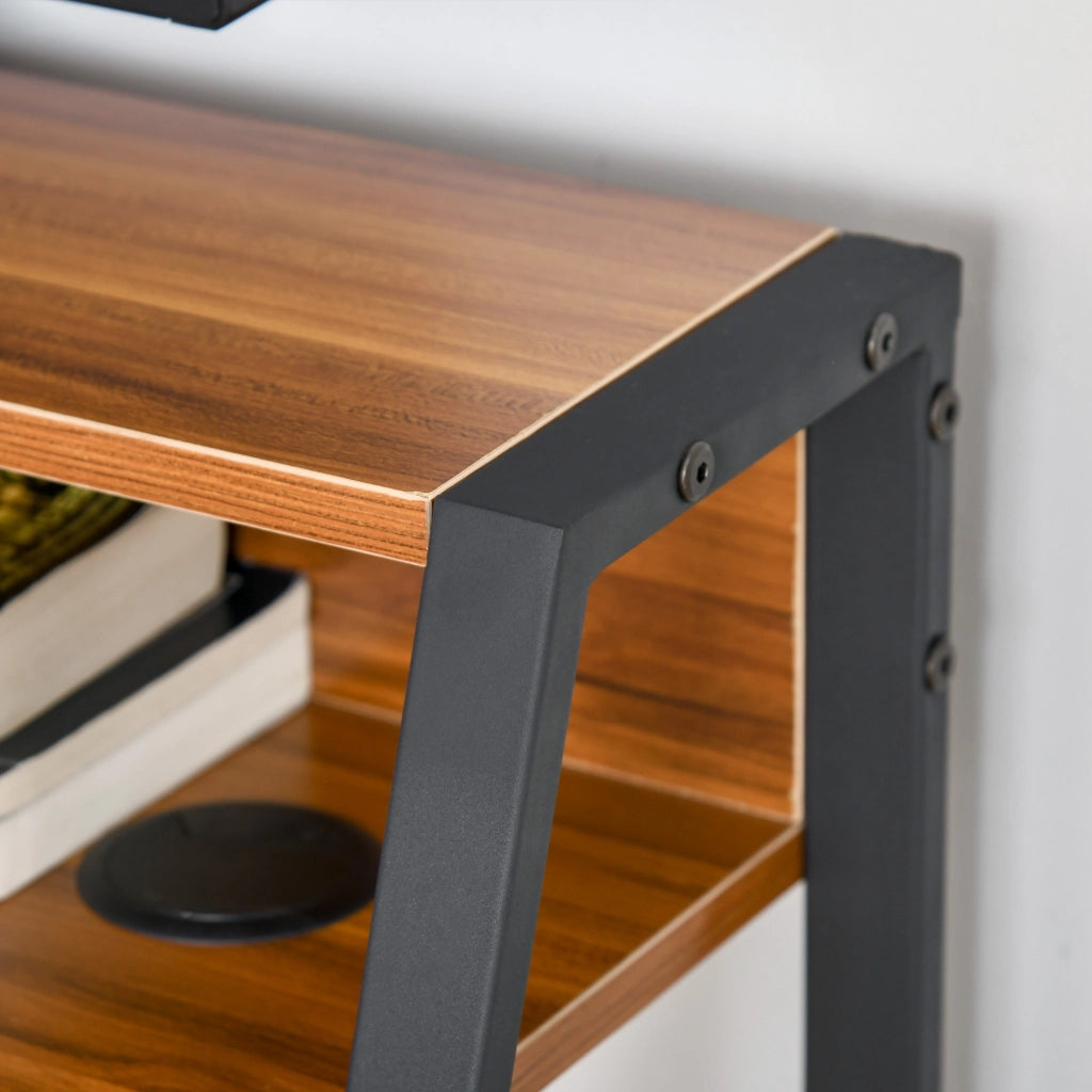 Scrivania lineare moderna con vano portaoggetti e passacavi, in MDF, per home office e studio, noce, 84 × 45 × 85 cm