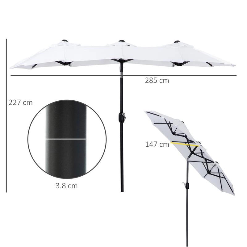 OMBRELLONE DA GIARDINO DOPPIO APERTURA A MANOVELLA 285 X 147 X 227 CM BIANCO