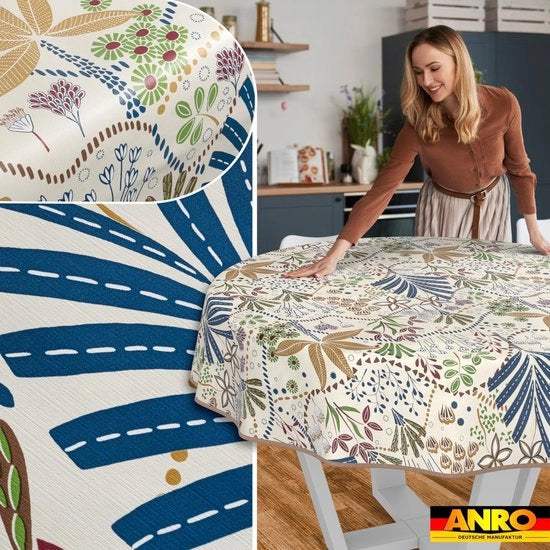 Tavolo con tovaglia lavabile - Tovaglia per tavolo a forma rotonda 140 cm - Impermeabile - Facile da pulire - Effetto lotus - Finitura robusta