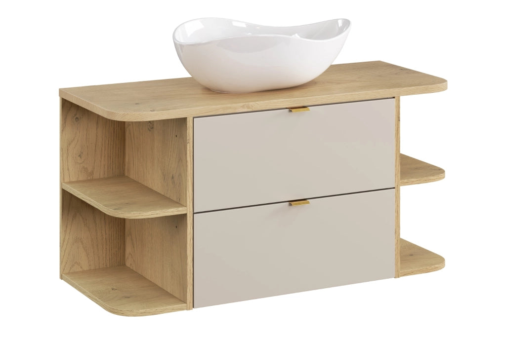 Set mobili bagno 100 cm con piano e lavabo da appoggio Cloud Dalia Cashmere 100 x 1401 x 46 cm