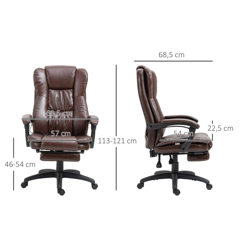 Sedia da ufficio con massaggio, poggiapiedi e schienale reclinabile in similpelle marrone 68,5 × 68,5 × 113-121 cm