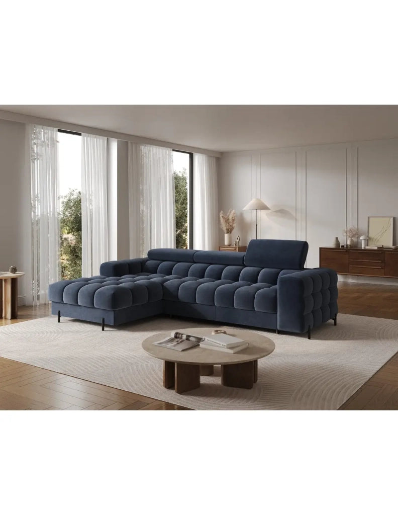 Divano angolare sinistro convertibile Blu design elegante 285x99x181cm FILTRO