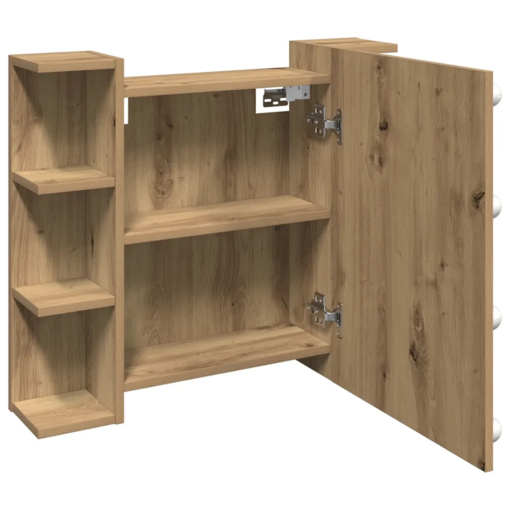 Mobile a Specchio con LED-Armadietto a Specchio Rovere Artigianale 70x16,5x60 cm